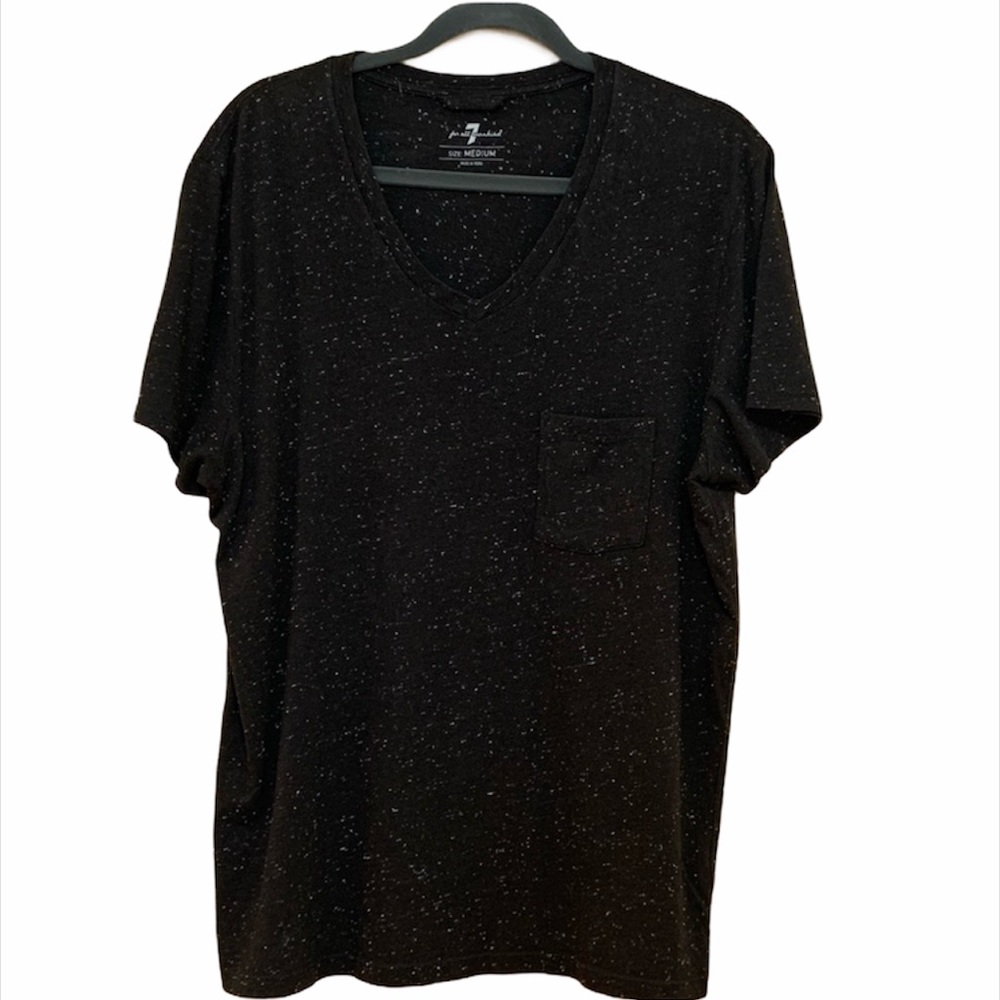 7 For All Mankind Black Speckled V-Neck Short Sleeve T-Shirt